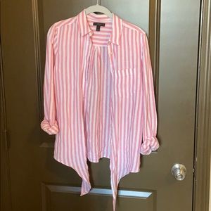 Pink and White Striped J. Crew Shirt - Size 0